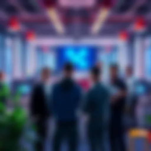 A group of Ripple employees in an office setting, working together to support XRP token holders, showing teamwork and dedication.