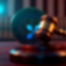 Graphic showing Ripple logo and SEC emblem with court gavel in background, symbolizing court ruling