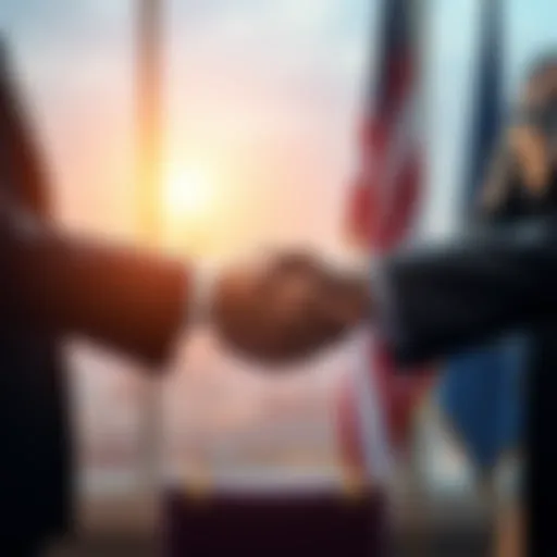 Ripple and SEC representatives shaking hands to signify the dismissal of their legal appeals, symbolizing the end of their legal conflict.