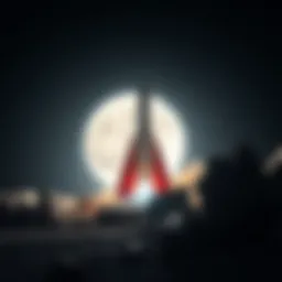 A rocket preparing for launch, symbolizing upcoming moon missions.