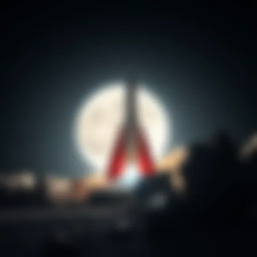 A rocket preparing for launch, symbolizing upcoming moon missions.