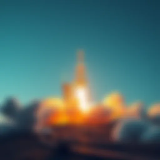 A rocket launching into the sky with bright flames and smoke, signaling excitement and innovation.