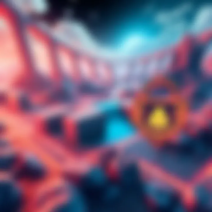 Illustration showing a secure digital landscape with blocks being locked in place, representing Monero's new security proposal against attacks.