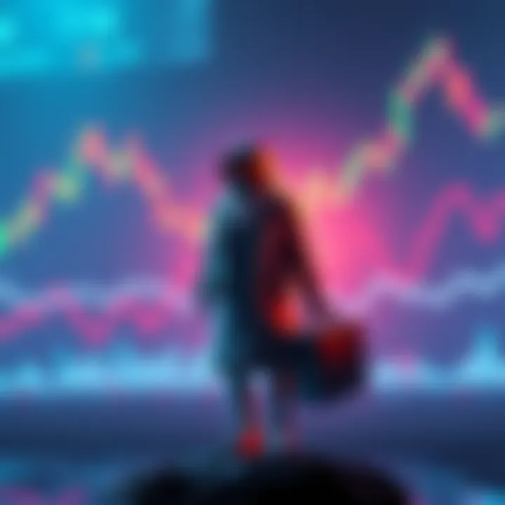 A figure symbolizing Rorih departing from the crypto scene with charts in the background, representing crypto trends.