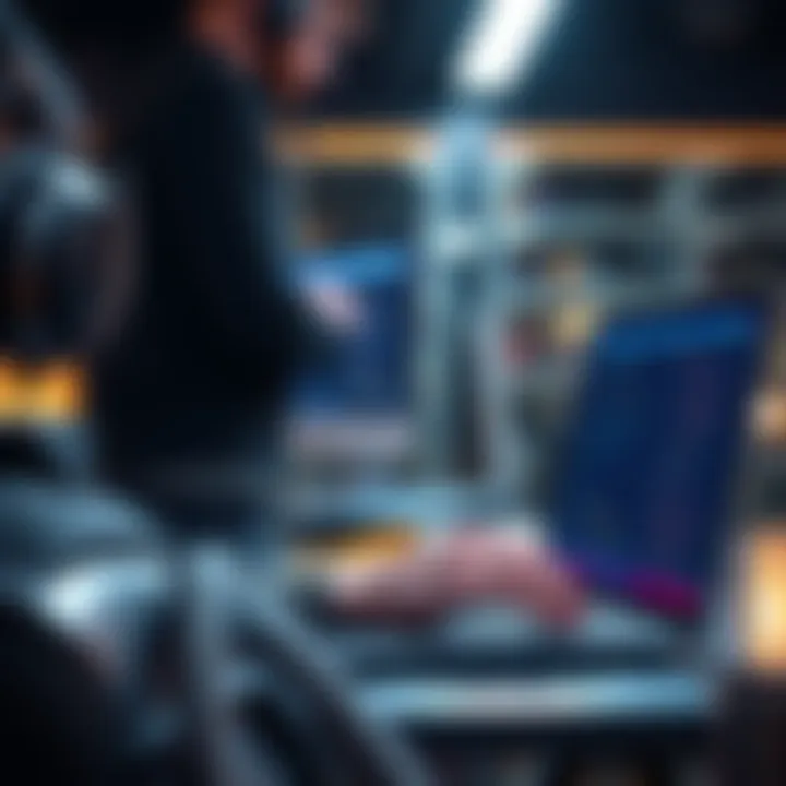 A developer using a laptop showing the RuleRunner API for sanctions checks in crypto apps