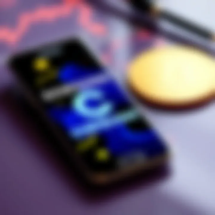 Samsung Galaxy smartphone displaying Coinbase logo with cryptocurrency graphics