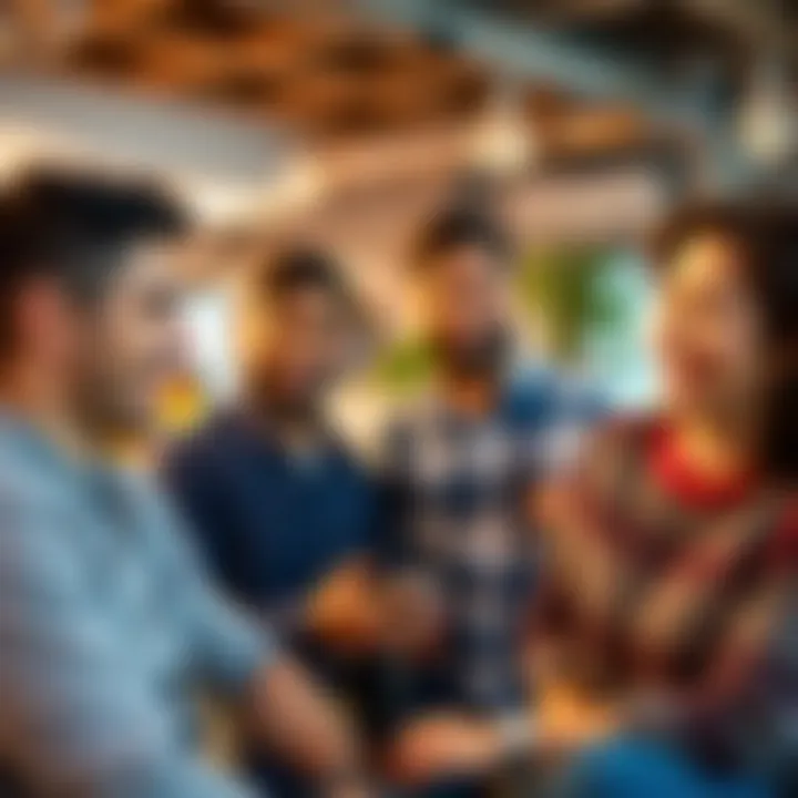 A group of happy people discussing their experiences with the Ultra plan and sharing tips in a casual setting.