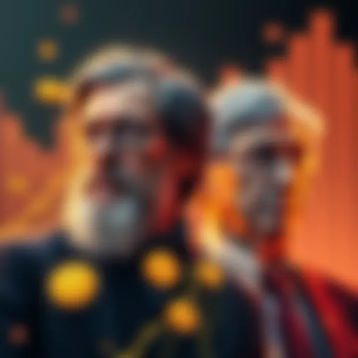 Graphic showing Satoshi Nakamoto with cryptocurrency symbols overtaking Bill Gates with traditional wealth icons