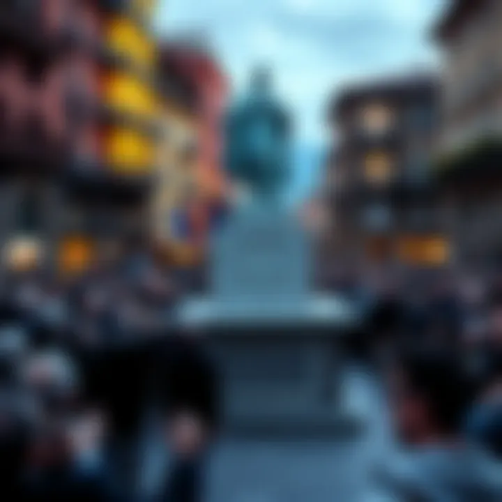 The empty pedestal where the Satoshi statue once stood, surrounded by a shocked crowd in Lugano, Switzerland.