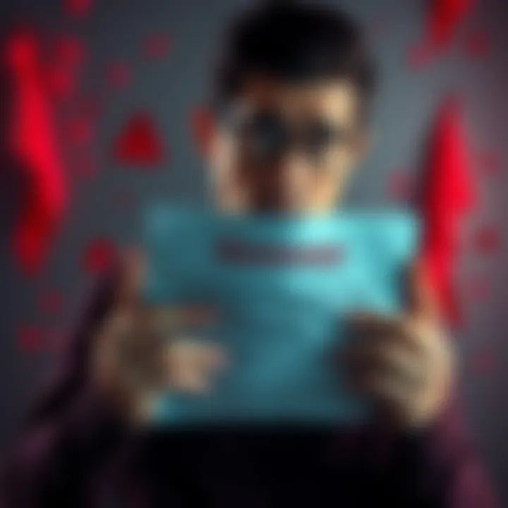 A worried person holding a scam letter with red flags and warning signs visible