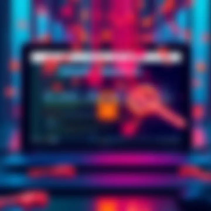 Program flooding scammers with fake keys Illustration showing a computer screen with a program sending fake requests to a scam website, symbolizing the fight against scammers