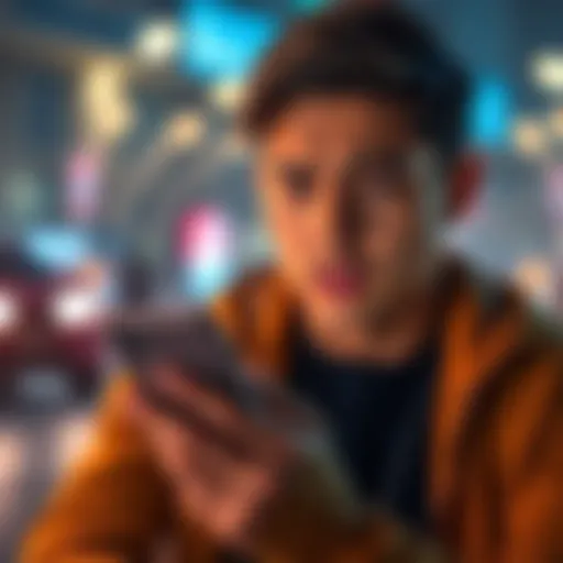 A person looking at a smartphone with a worried expression, receiving a suspicious text message that looks deceptive.
