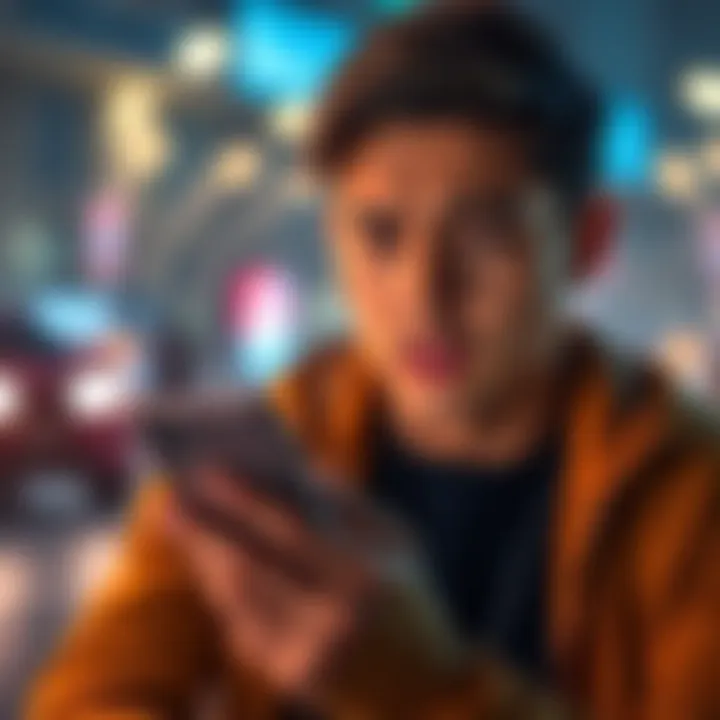 A person looking at a smartphone with a worried expression, receiving a suspicious text message that looks deceptive.