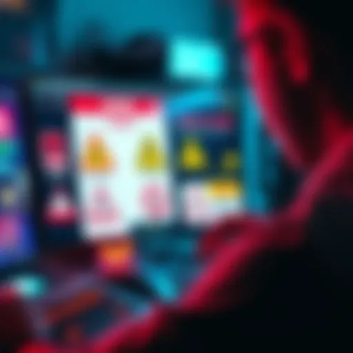 A person examining a laptop screen showing warning signs of scams next to valid offers