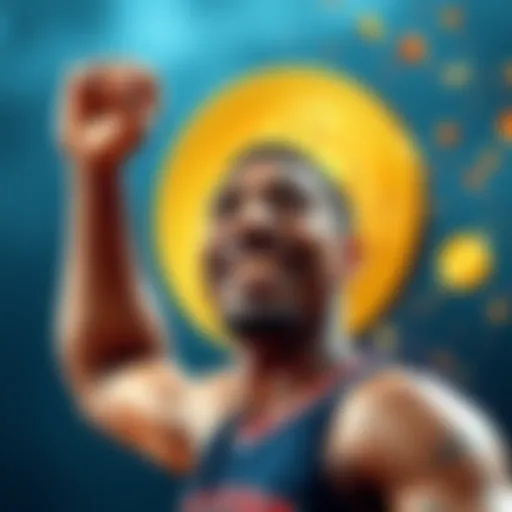 Scottie Pippen smiling with a basketball and Bitcoin symbols in the background, representing his financial optimism