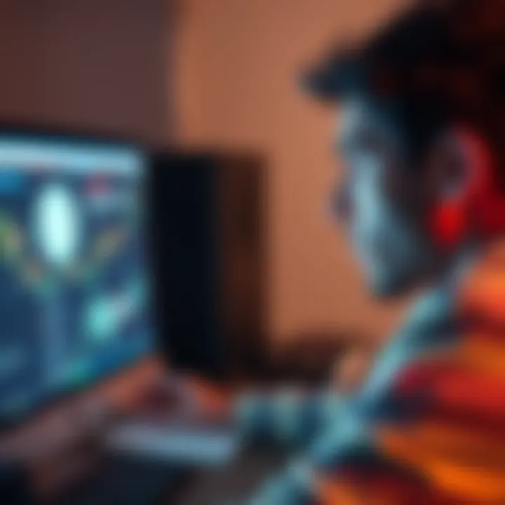 A person looking at a computer screen with a worried expression, showing signs of suspicion about a spouse's hidden crypto dealings.