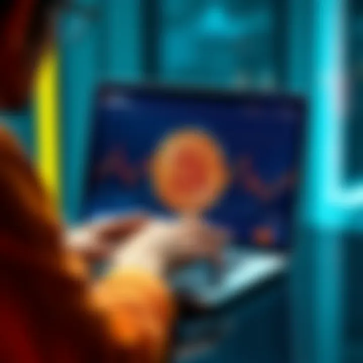 A person using a laptop to buy Bitcoin through a peer-to-peer method with a digital wallet open on the screen.