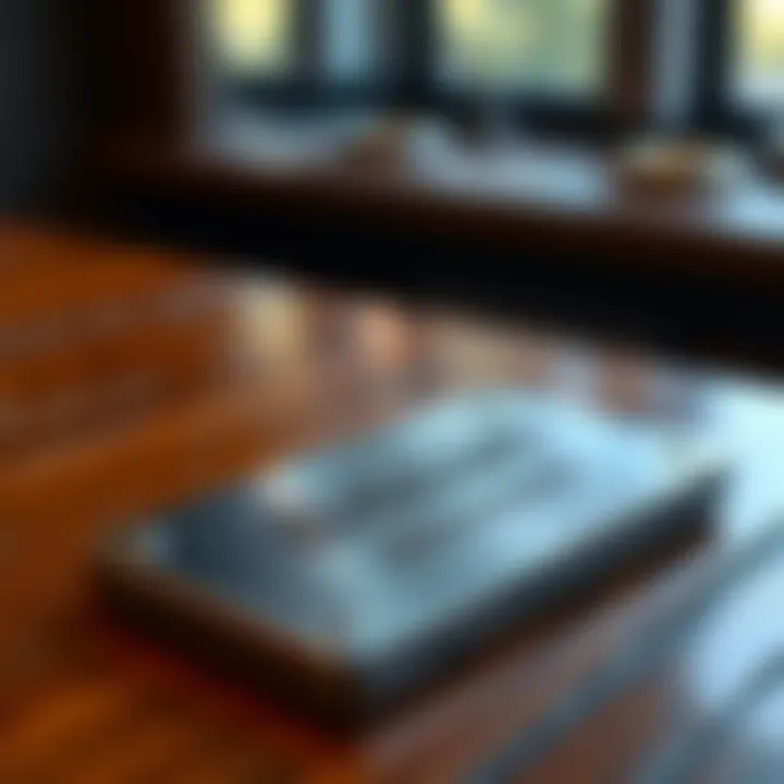 A steel plate with engraved Bitcoin seed phrase resting on a wooden table, showcasing a secure storage method.