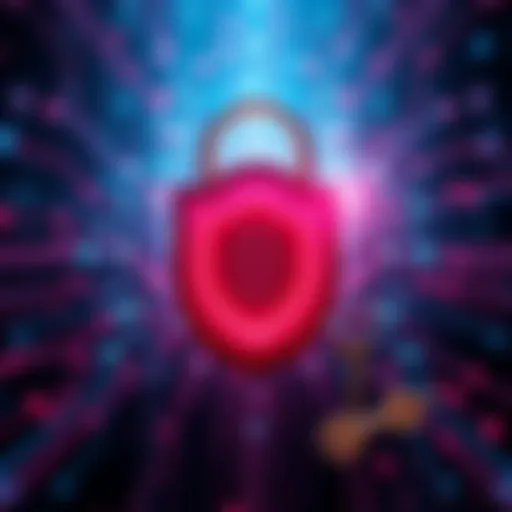 A digital lock symbolizing secure identity access control with Zero-Knowledge proofs, featuring a shield and a key.