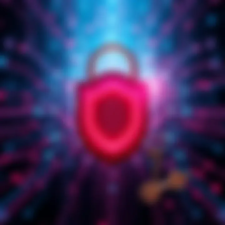A digital lock symbolizing secure identity access control with Zero-Knowledge proofs, featuring a shield and a key.
