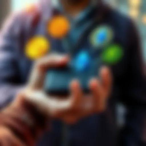 A person holding a modern cryptocurrency wallet with icons of various altcoins like Dogecoin, Litecoin, and Ethereum around it, representing secure storage options.