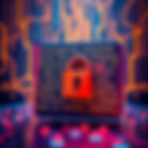 Illustration of a locked digital wallet with random words and a padlock, representing the security of seed phrases.