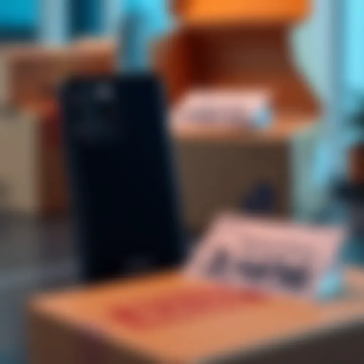 A close-up of the Seeker phone with a delivery box and shipping label beside it, symbolizing the upcoming launch date.