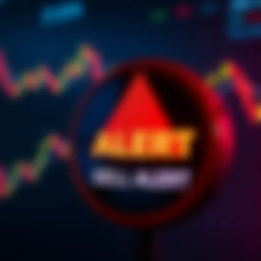 Warning sign for sell alert with a downward trend chart in the background