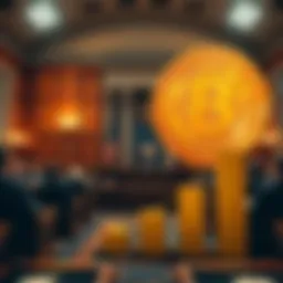 U.S. Senate session with lawmakers approving a budget deal, Bitcoin logo showing growth, symbolizing cryptocurrency surge