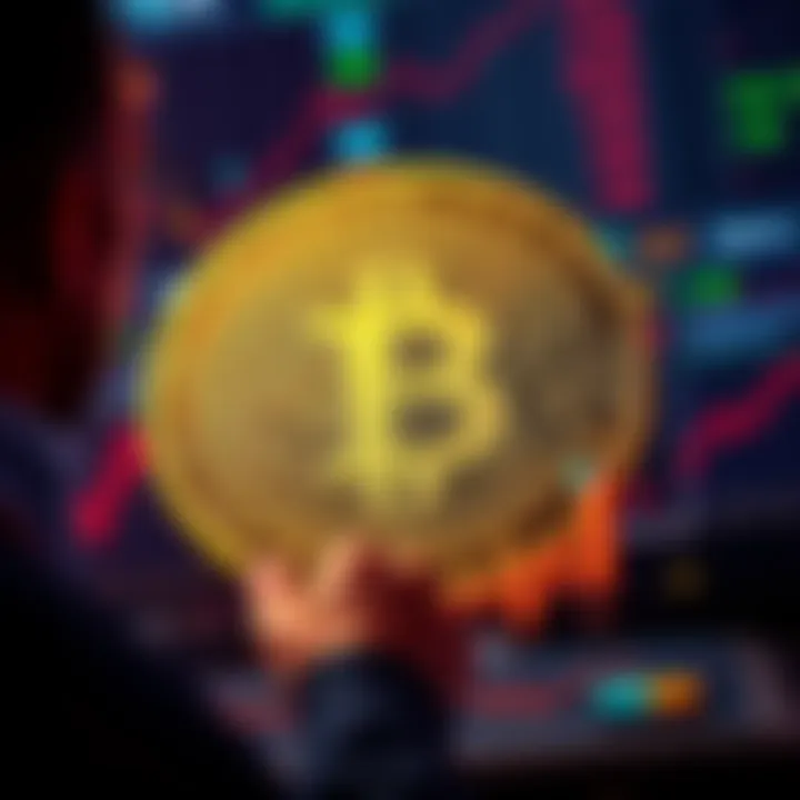 A visual representation of SHIB coin with investors analyzing data on a screen, symbolizing the interest in SHIB's future growth in 2025.