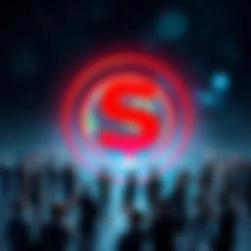 The Shib cryptocurrency symbol with globe and community members gathered around it, representing global recognition