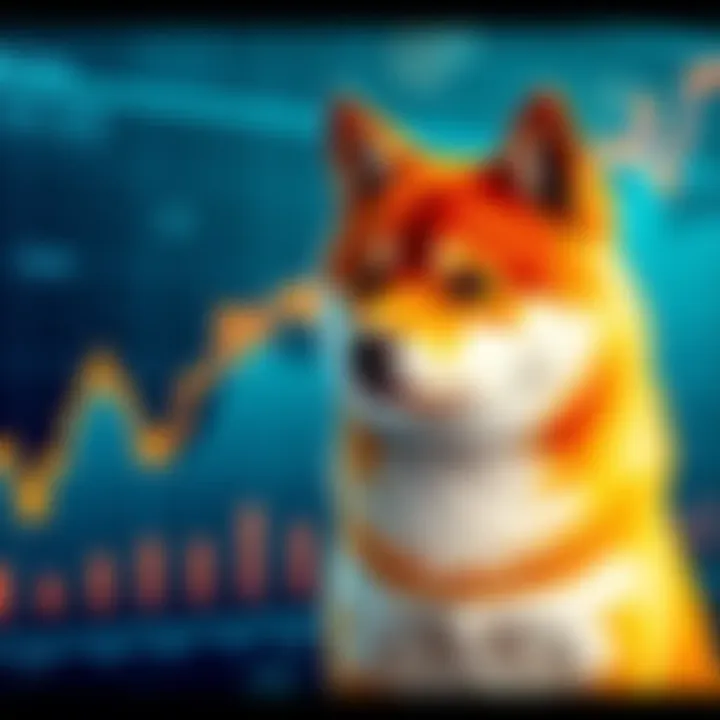 A Shiba Inu dog next to a graph showing rising trends in cryptocurrency value, representing the potential growth of Shiba Inu Coin.