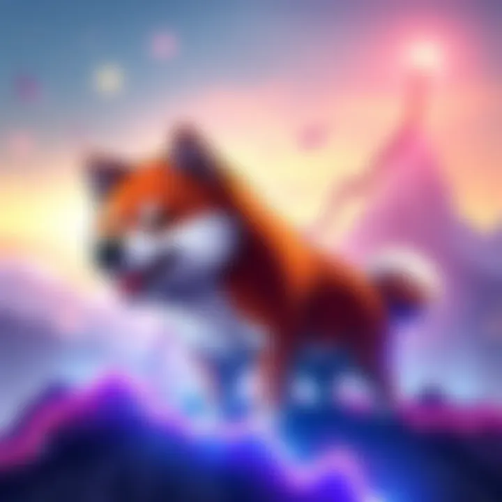 A rising graph showing the price trend of Shiba Inu cryptocurrency with a Shiba Inu dog mascot.