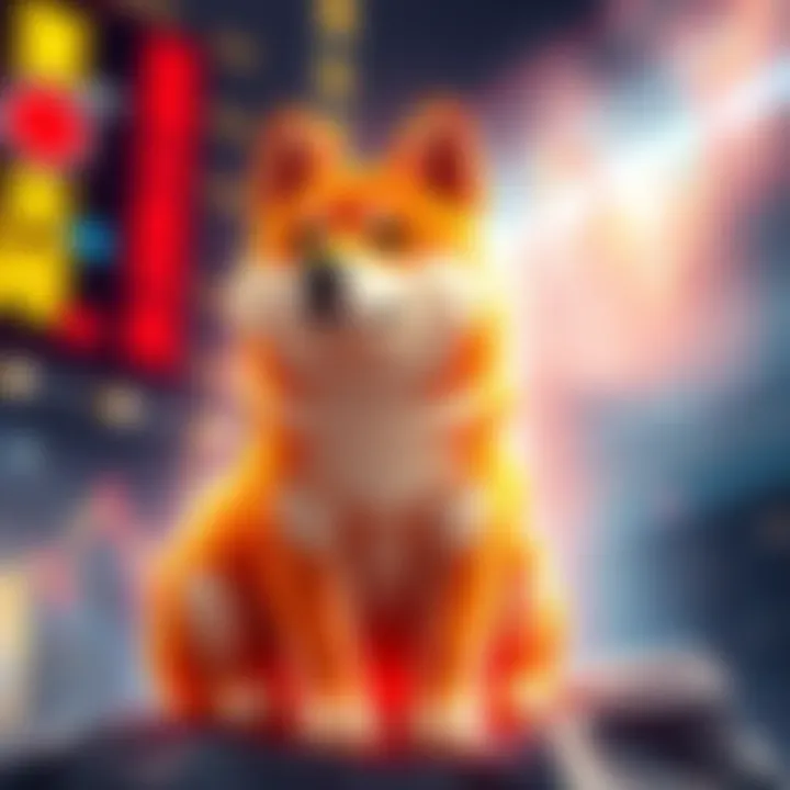 A graphic showing Shiba Inu token price rising with a dog icon, symbolizing its surge in the crypto market