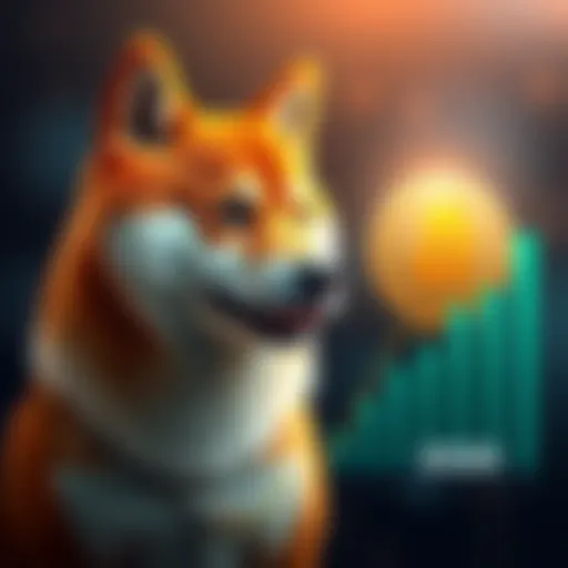 A Shiba Inu dog next to a rising financial growth chart showing potential increase in investment value by 2030