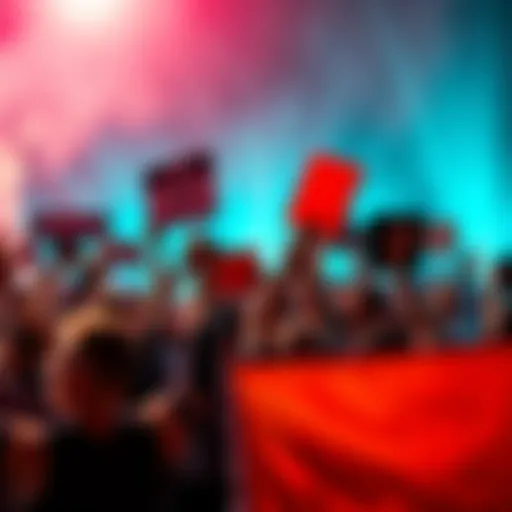 A group of ShibArmy fans holding banners and signs, cheering together to show support for their favorite project.