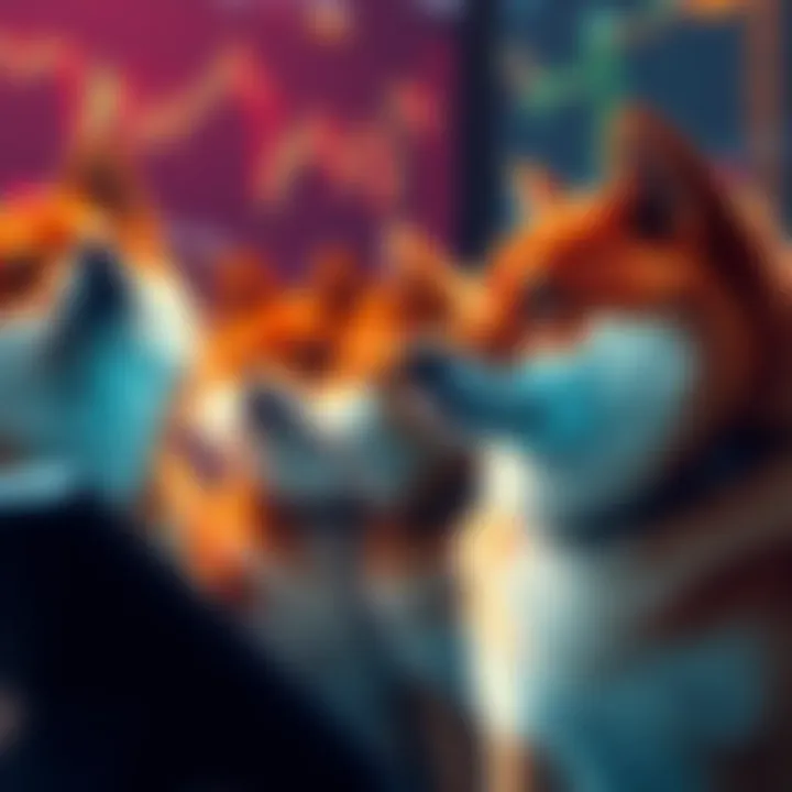 Shibes Watching Altcoin Trends A group of Shiba Inu dogs closely observing charts and data related to altcoins, reflecting their interest in market movements.