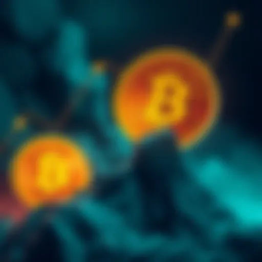 A graphic showing Solana's logo rising, while Bitcoin's logo appears to be fading in the background, symbolizing Solana's growth in digital currency competition.
