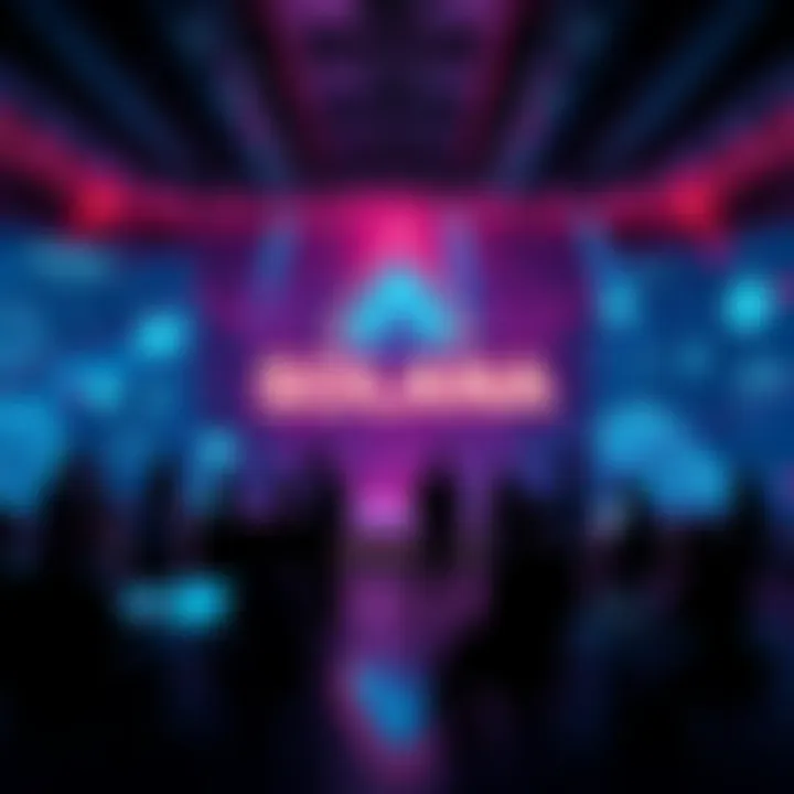 A digital representation of the Solana blockchain with futuristic projects and community discussions in the background.