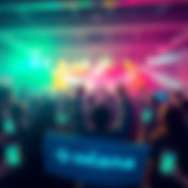 A vibrant gathering of people celebrating the Solana crypto community, holding banners and digital devices with the Solana logo.