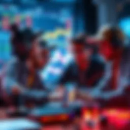 A group of developers collaborating on a trading bot project using Solana technology