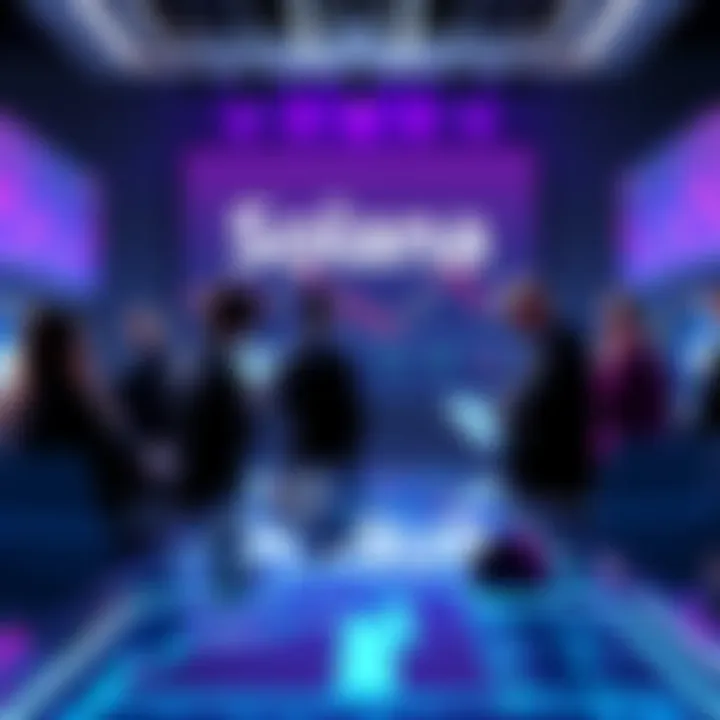 Solana ETF Launch Event A group of investors analyzing market trends at the Solana ETF launch event, with a large Solana logo displayed behind them.