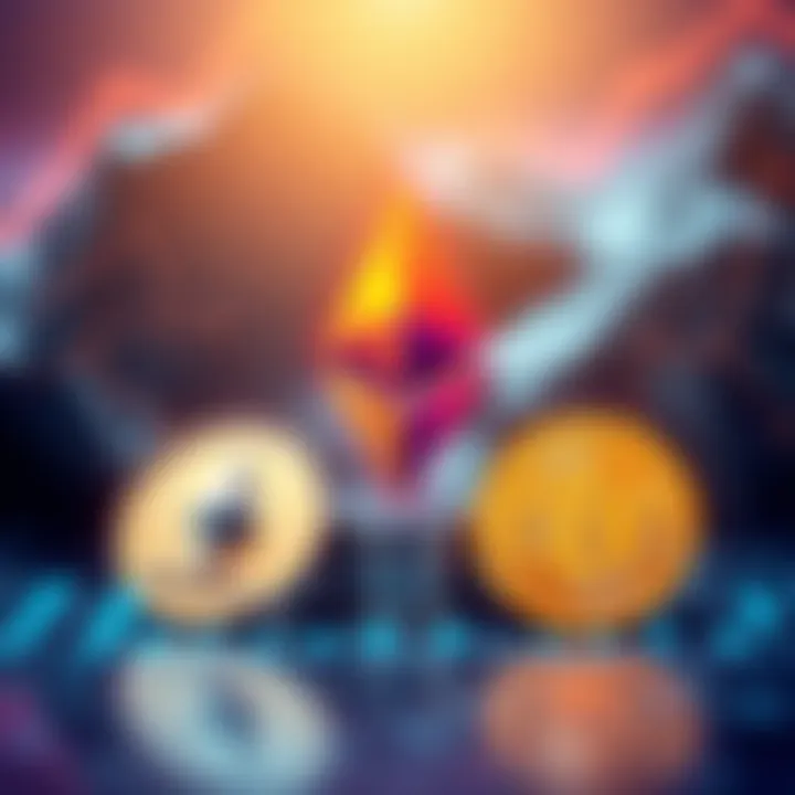 Graphic showing Solana logo with Ethereum and Bitcoin logos, depicting investment growth trends
