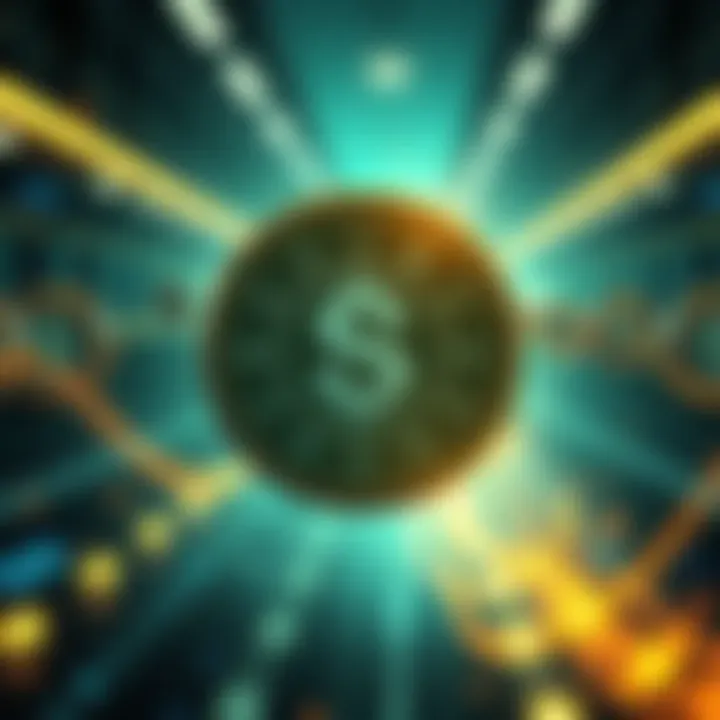 A graphic showing Solana's logo and a flow of USDC coins representing the transfer process