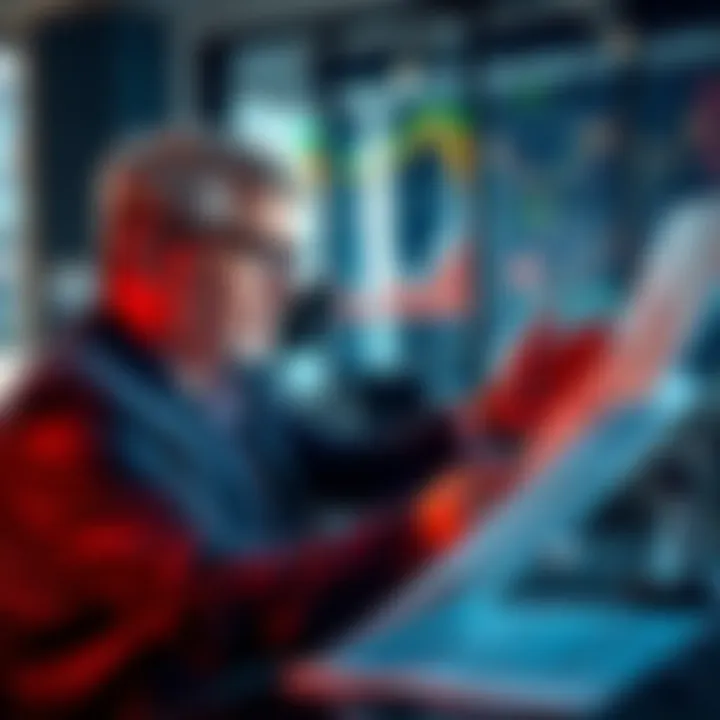 A sophisticated investor analyzing financial charts and graphs in a modern office, reflecting strategic thinking and market insights.