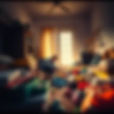 A person sorting through unwanted items in a room, deciding what to keep and what to dispose of.