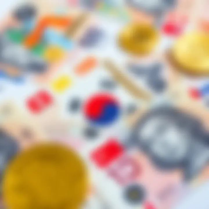 A close-up of South Korean currency and cryptocurrency symbols, representing new regulations for digital assets in the country.