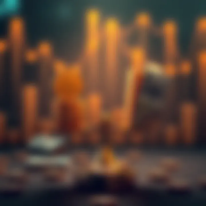 Illustration of stablecoins represented as digital coins balancing on a scale next to traditional currency notes, symbolizing stability in finance.