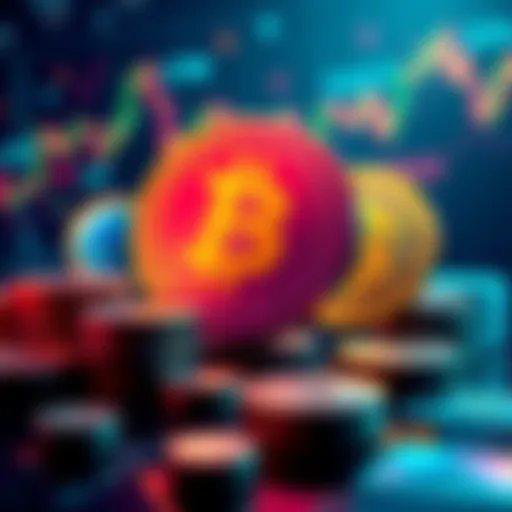 Illustration showing stablecoins like USDT and USDC with financial symbols and charts in the background