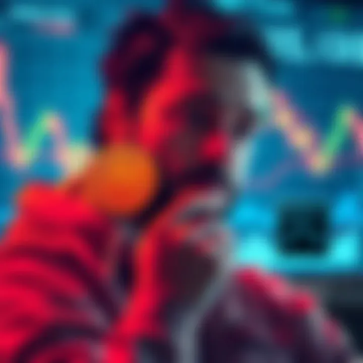 A person contemplating the investment of 3000 HBAR on HashPack, with a financial chart and digital wallet visible in the background.